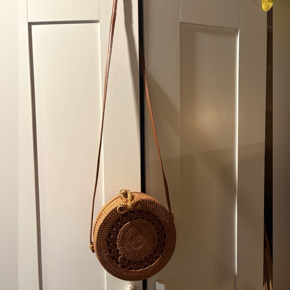 Woven Round Straw Crossbody Bag - Brown - Picture 2 of 5